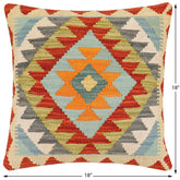 handmade Traditional Pillow Rust Blue Hand-Woven SQUARE 100% WOOL Hand woven turkish pillow2' x 2'